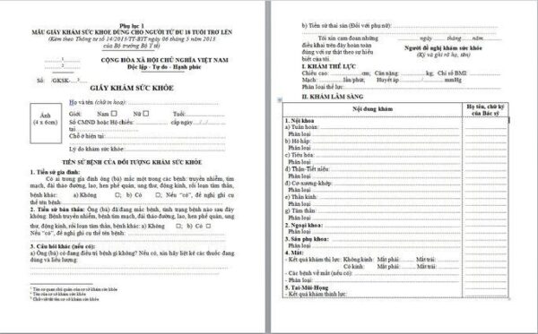 Mẫu giấy khám sức khỏe A3