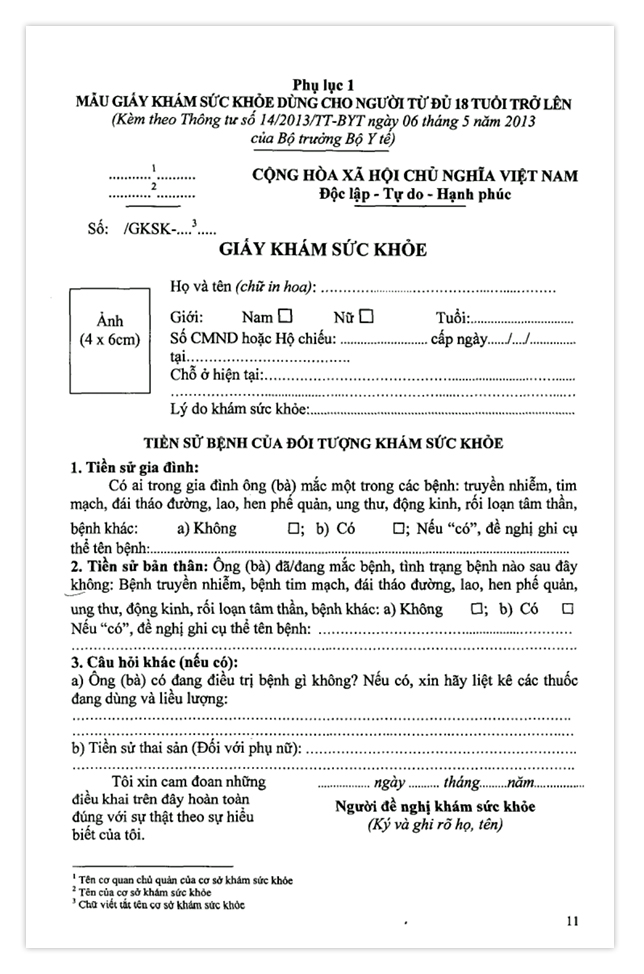 Mẫu giấy khám sức khỏe A3