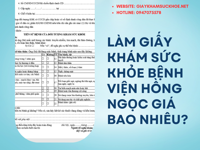 Làm giấy khám sức khỏe bệnh viện Hồng Ngọc giá bao nhiêu?