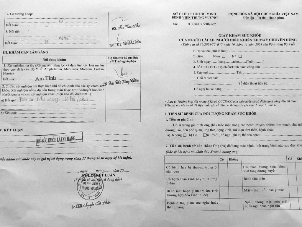 Mẫu giấy khám sức khỏe lái xe ô tô và xe máy có xét nghiệm ma túy