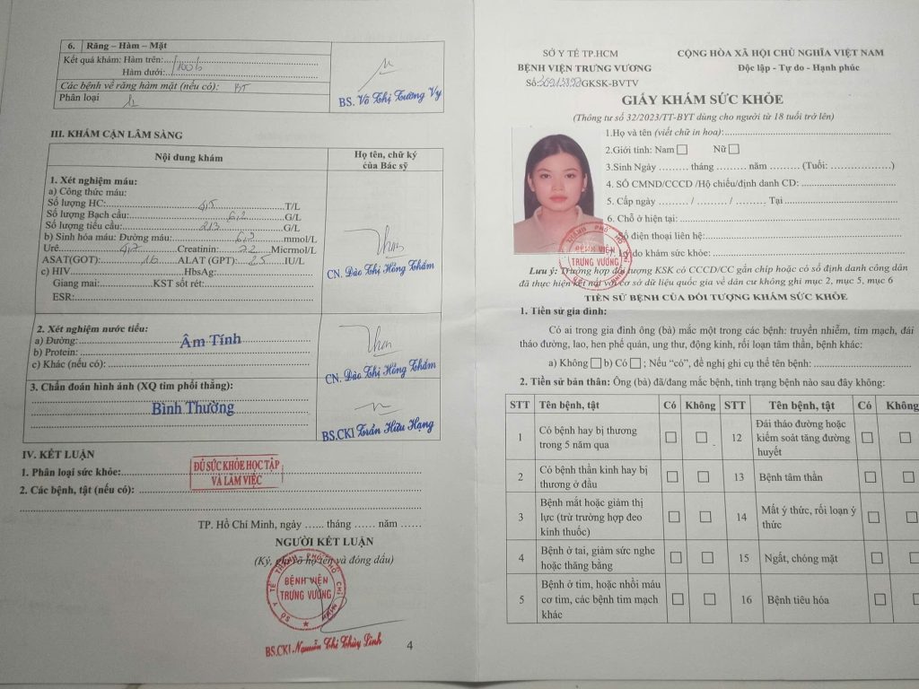 Mẫu giấy khám sức khỏe A3 theo thông thư 32 cho người trên 18 tuổi