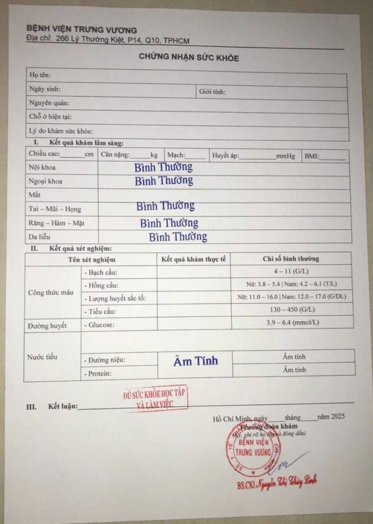 Mẫu giấy khám sức khỏe A4