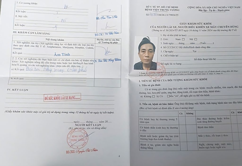 Mẫu giấy khám sức khỏe lái xe theo thông tư 36