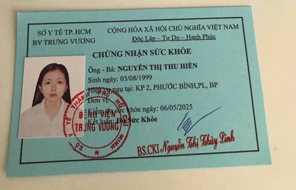 Mẫu giấy khám sức khỏe thẻ xanh