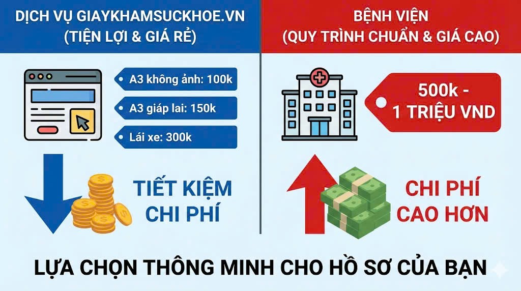 So sánh chi phí làm giấy khám sức khỏe bệnh viện và dịch vụ
