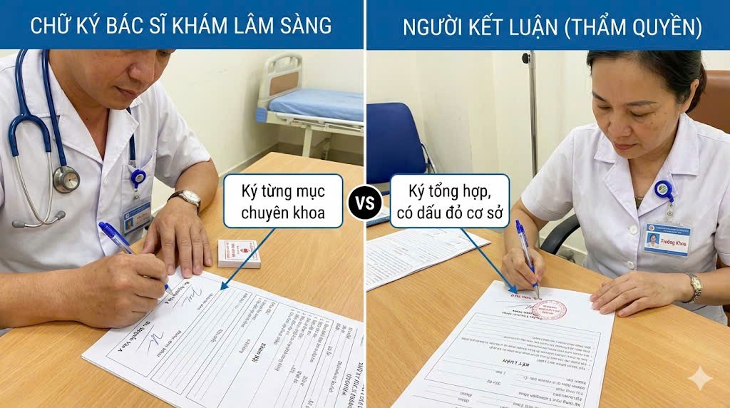 Phân biệt chữ ký bác sĩ khám lâm sàng và người có thẩm quyền ký kết luận trong mẫu giấy khám sức khỏe